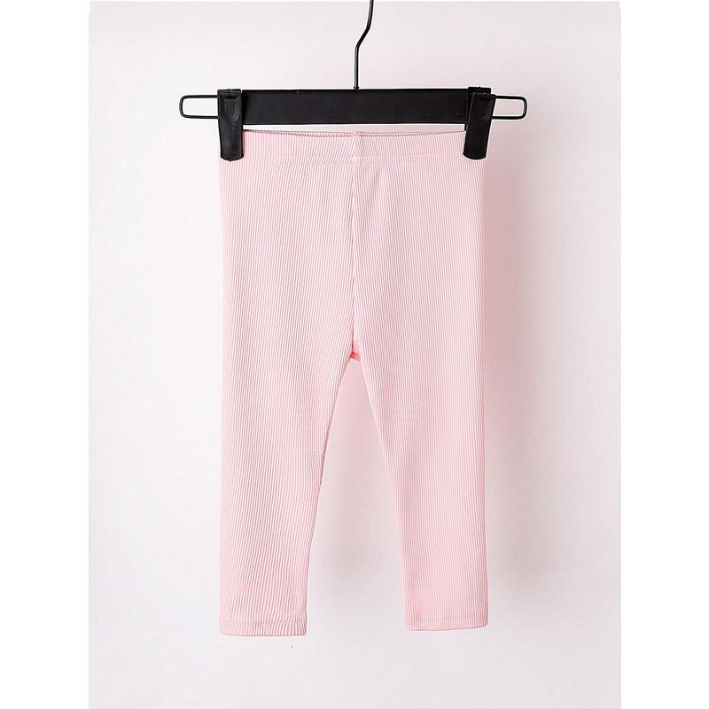 Baby Girls' Casual Simple Stretchy Leggings Set, Spring/Autumn New Style, Ribbed Design, High Waist, Versatile Bottoms 2
