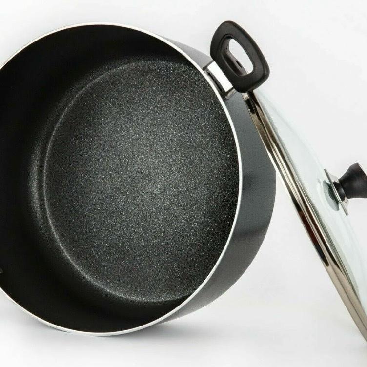5Pc Durane Casserole Stockpot Cooking Pan Induction Cookware Die-Cast Set Black non stick Aluminium Glass Lid 2