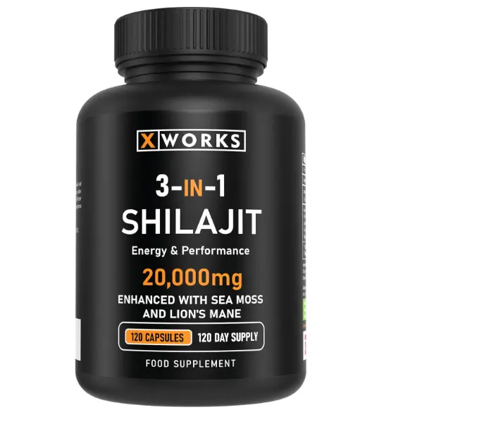 Shilajit Seamoss and Lions Mane Capsules - 20,000mg - 3 in 1 Capsules - High Strength Himilayan Supplement with 60% Fulvic Acid for Both Men and Women - Made in The UK