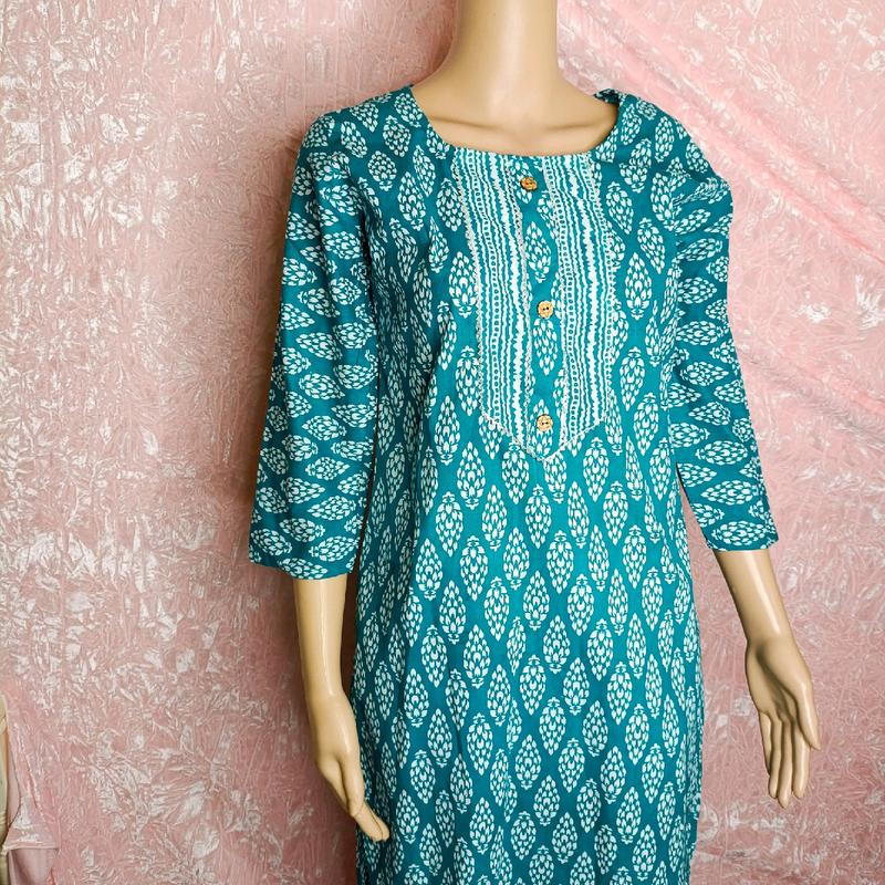 Women's Print Blue Teal Kameez and Trousers Suit Set - 2 Piece - traditional wear, Womenswear, asian suit, casual wear,Floral, Pakistani, indian 1