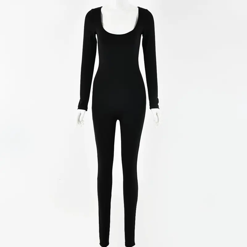 2024 New Womens Basic Solid Long sleeve Sports Jumpsuit,High waist Square Neck Bodyycon Jumpsuit for youga gum workout,ladies sporiwuear clothing for all seasons Bodysuit Womenswear Bodysuit Bodysuit 8