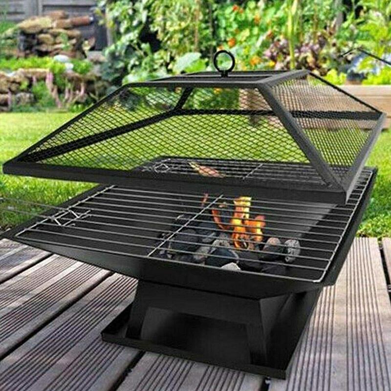 SQUARE FIRE PIT BBQ GRILL HEATER OUTDOOR GARDEN FIREPIT HEAVY DUTY Set Stylish portable bbq 2