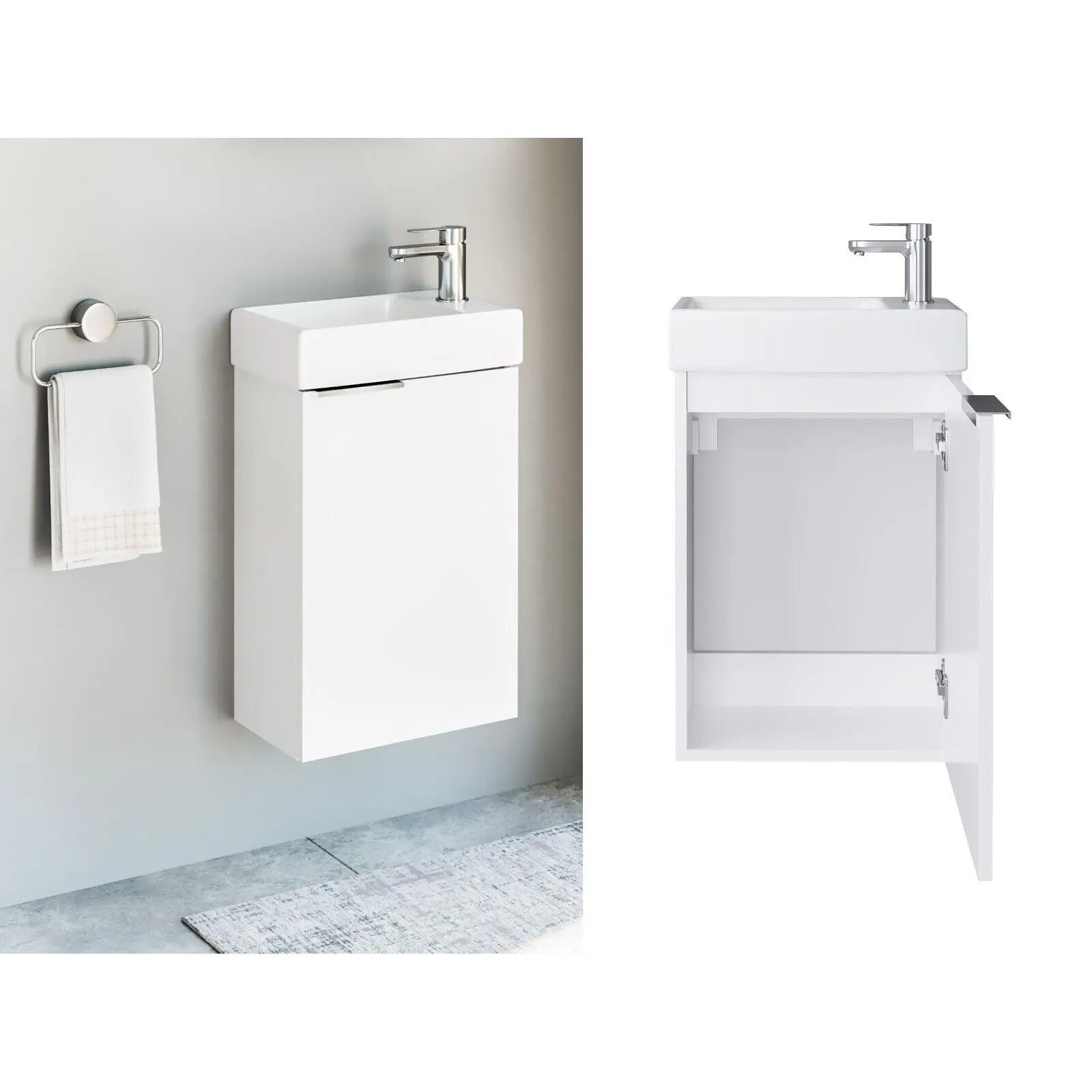 Bathroom Vanity Unit with Basin 400 Cloakroom Sink Wall Cabinet White Gloss Avir