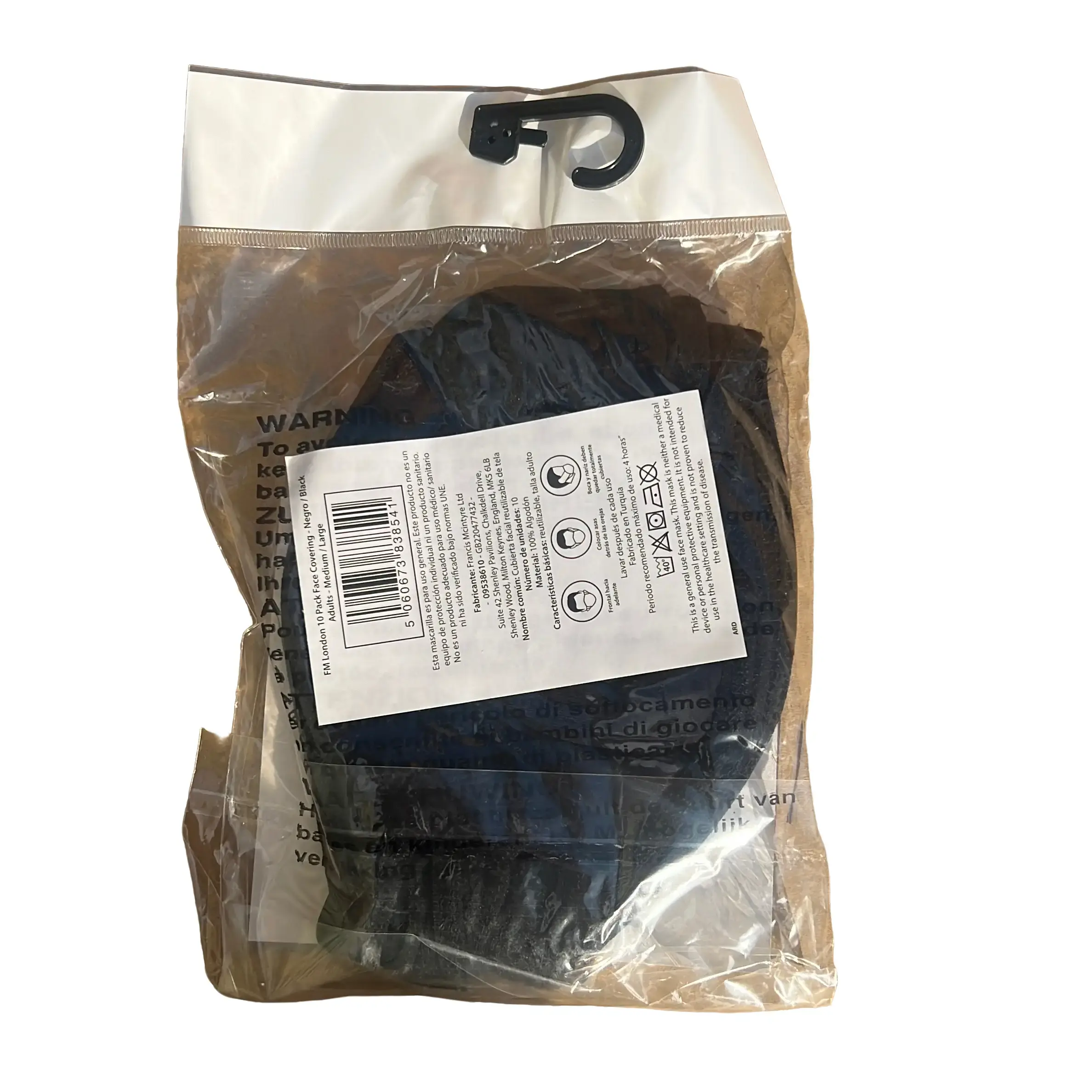 London Accessories Black Face Covering 100% Cotton pack of 10   Buy one get the 2nd one for free!