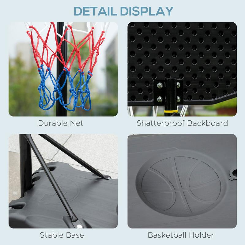 HOMCOM Adjustable Basketball Hoop and Stand, with Wheels and Weight Base Black 6
