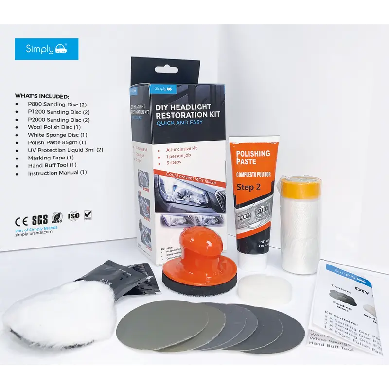 DIY Headlight Restoration Kit - For Plastic Lenses On Tail Lights, Trailers, Boat Windows, Helmet Visors, Motorcycle Windscreens, Snowmobiles Etc. 0