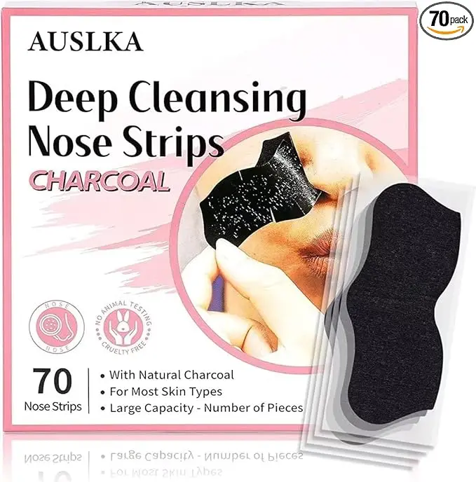 AUSLKA Deep Cleansing Blackhead Remover Strips,70 Count,Nose Strips Blackhead,Charcoal Strips For Blackheads 0