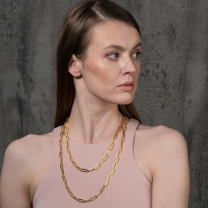 Long Gold Paperclip Chain Necklace for Women 7