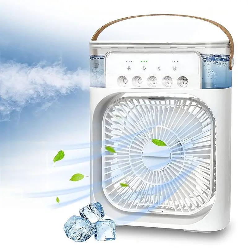 Product Introduction of USB Portable Fan with 7 Colors LED Light, 3 Wind Speeds & 3 Spray Modes for Bedroom, Nightstand, or Coffee Table 2