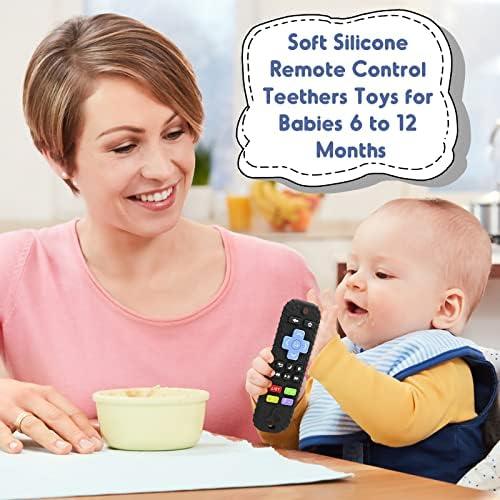 Teething Relief Teethers Toys for Babies 3-6 12 Months Gifts, Silicone Remote Control Baby Teether Bath Toys for 3 6 9 Months Newborn Infant Boy Girl Autism, Food Grade Silicone Sensory Toys, Black 3