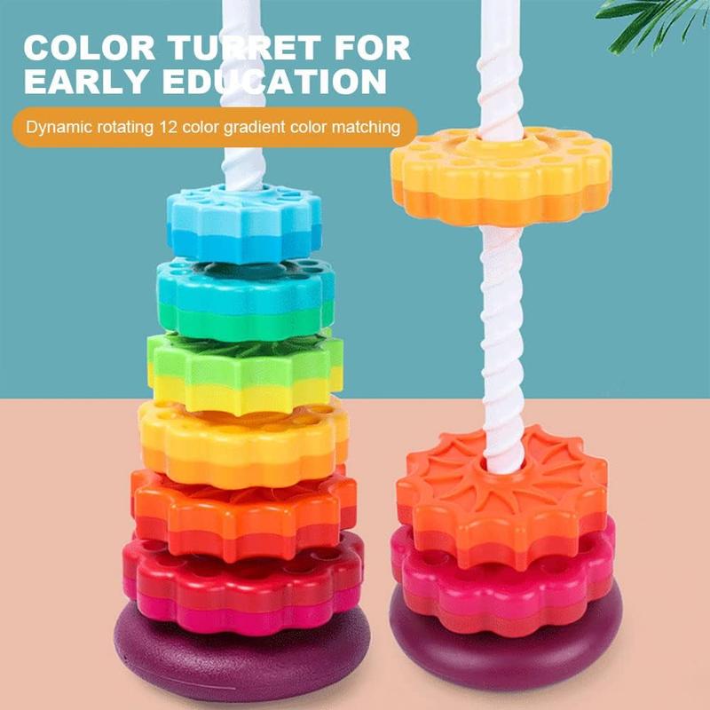 Baby Spinning Toy Rainbow Stacking, Baby Sensory Spin Gears Stacking Rings Toy, Baby Ring Stacker Toy, Montessori Plugging Toys BPA Free, Early Educational Learning Toys for 12 Months+ (6pcs) 1
