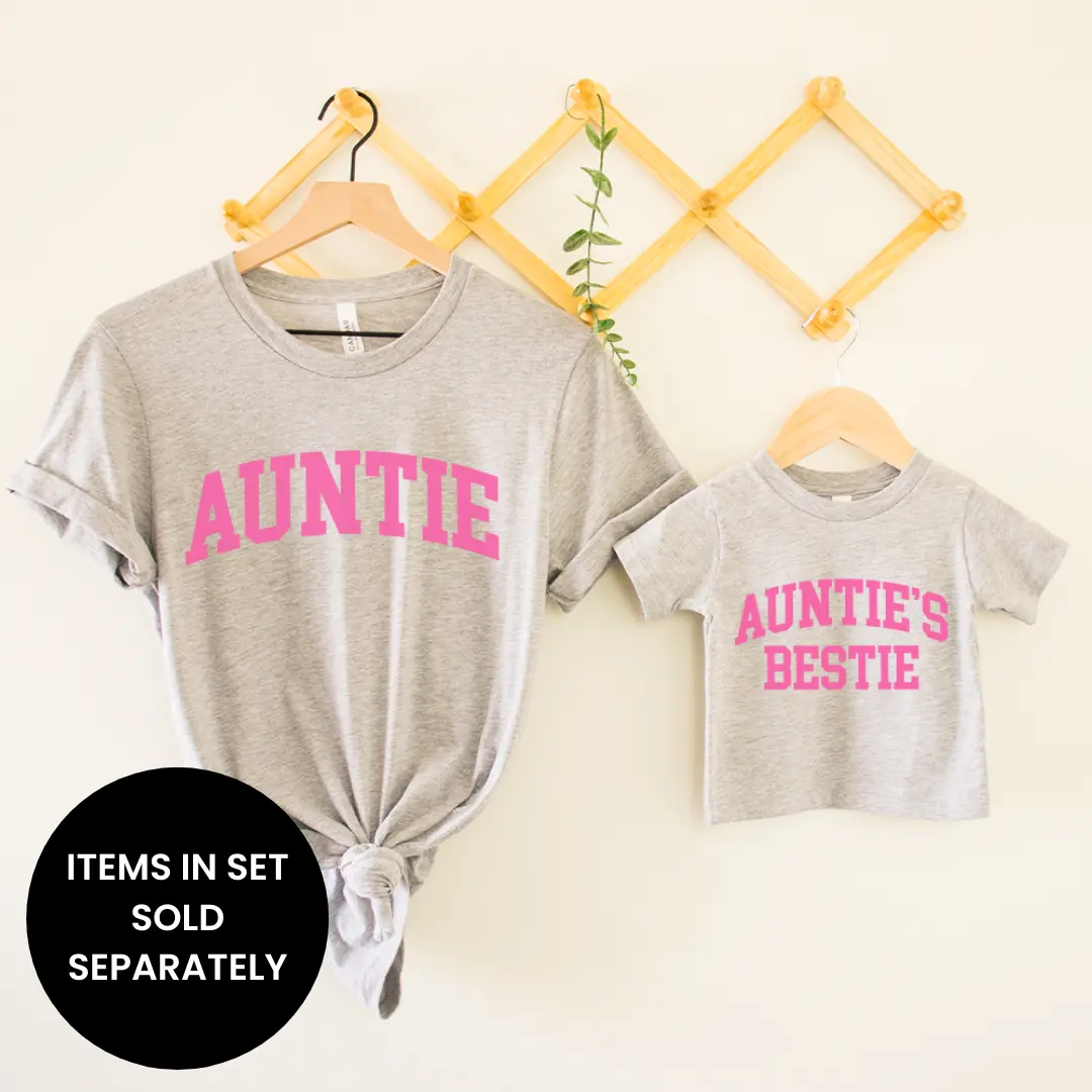 Auntie & Auntie's Bestie College Matching Grey/Pink T-shirts (ITEMS SOLD SEPARATELY)