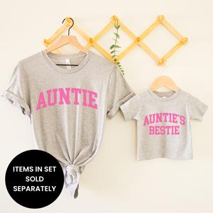 Auntie & Auntie's Bestie College Matching Grey/Pink T-shirts (ITEMS SOLD SEPARATELY)