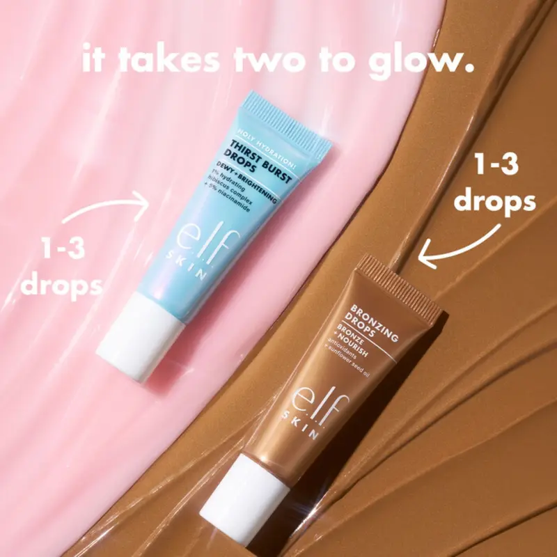 e.l.f. Cosmetics The Hottest Drops Duo, Holy Hydration! Thirst Burst Drops & Bronzing Drops Skincare Set, For A Dewy, Sun-Kissed Look, Vegan & Cruelty-Free Hyaluronic Nourishing Brightening Bronzer Kit 4