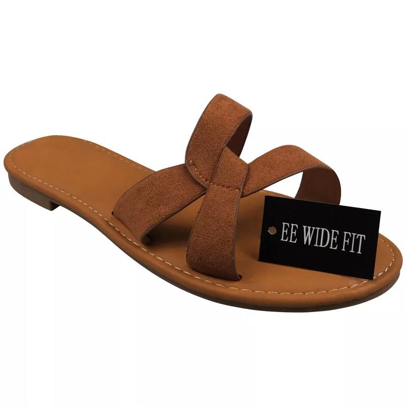 F00406 Womens Wide Fit Mules Slip On Summer Sliders 5