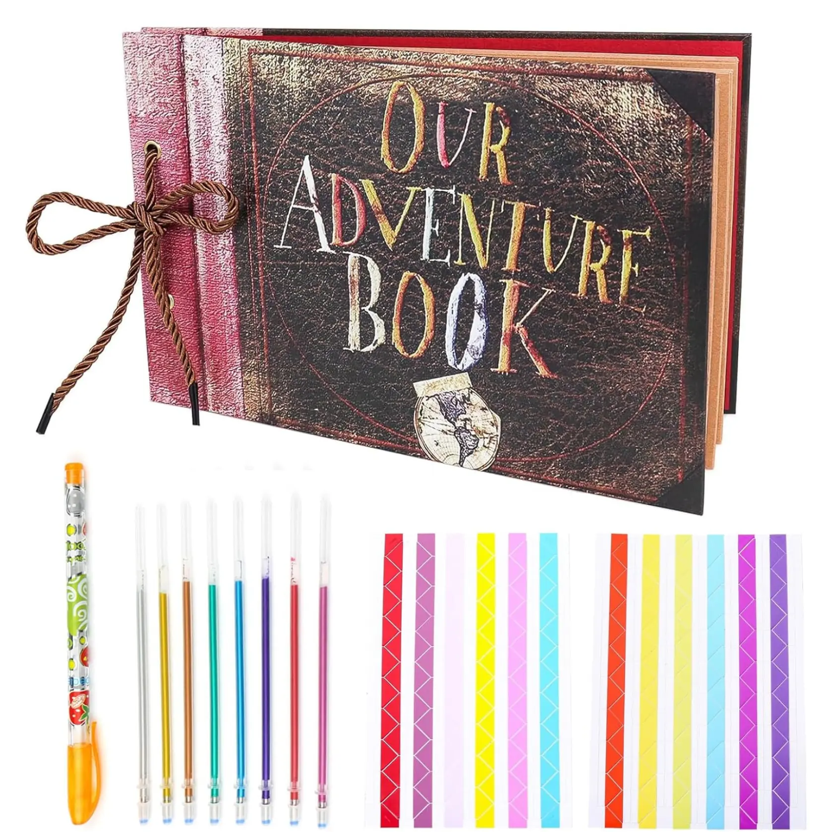 Our Adventure Book DIY Kit, 26 x 18cm Photo Album Scrapbook Handmade DIY Family Scrap Book Photo Album Expandable Travel Scrapbook for Couples Men Boyfriend Anniversary Wedding Travelling