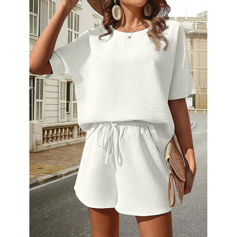 2025 New Women's Batwing Shirt Shorts Two-Piece Short Sleeve Suit 5