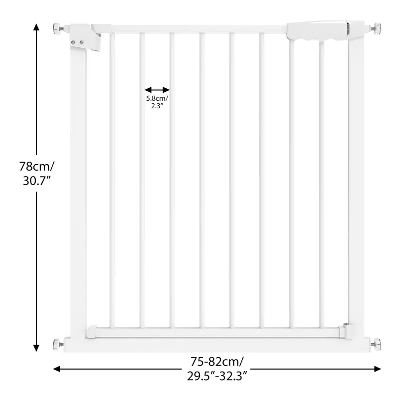 Portable Baby Gate Baby Safety Guard Gate 75-82 cm for Indoor Outdoor Stair Hall Doorway, Opens to Both Sides with One Hand,Dual swinging doors,Automatically Close 8