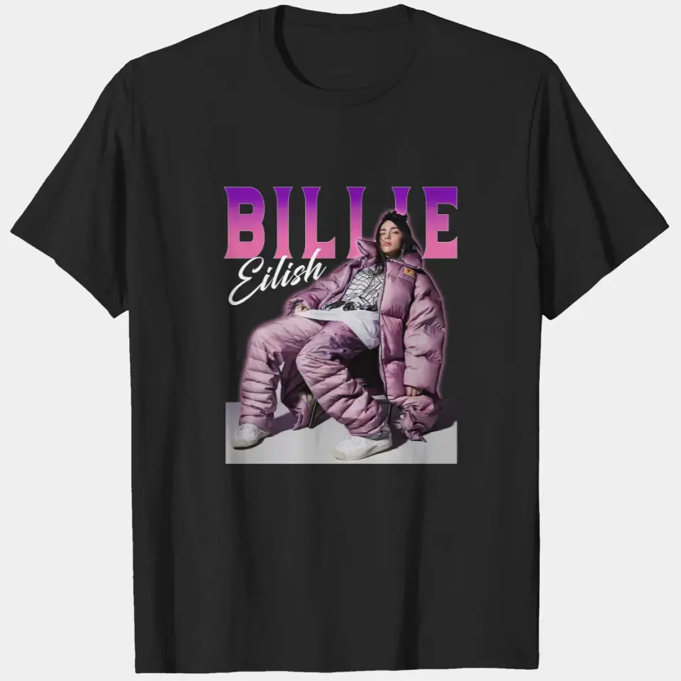 Cartoon & Letter Print Round Neck Tee							 Billie eilish t shirt, tee, t-shirt 6120170 Teemonkey1990