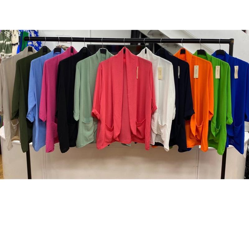 Women’s  Lightweight Duster Jacket Double Pocket Blazer Jacket  Casual Comfort Fit Summer Cardigan  Two Pockets 12-24Womenswear Jacket Tops Polyester Dress Coats Piece Outerwear Sleeve 4