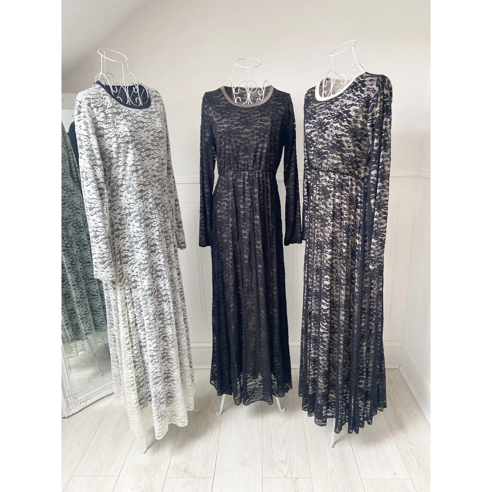 A-line Maxi dress Black lace with coloured inner