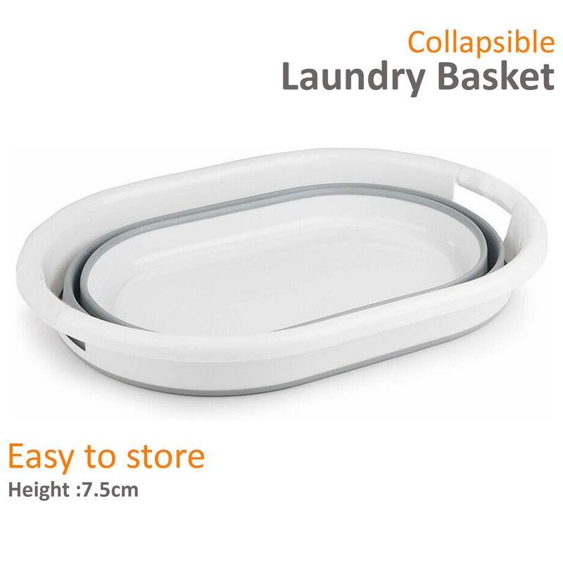 2 X Laundry Basket Pop Up Folding Collapsible Space Saving Cloth Washing Bin Plastic Organiser Silicone 3