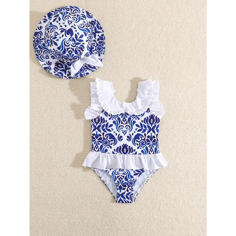 1pc Baby Girl One-Piece Swimsuit With Hat 4