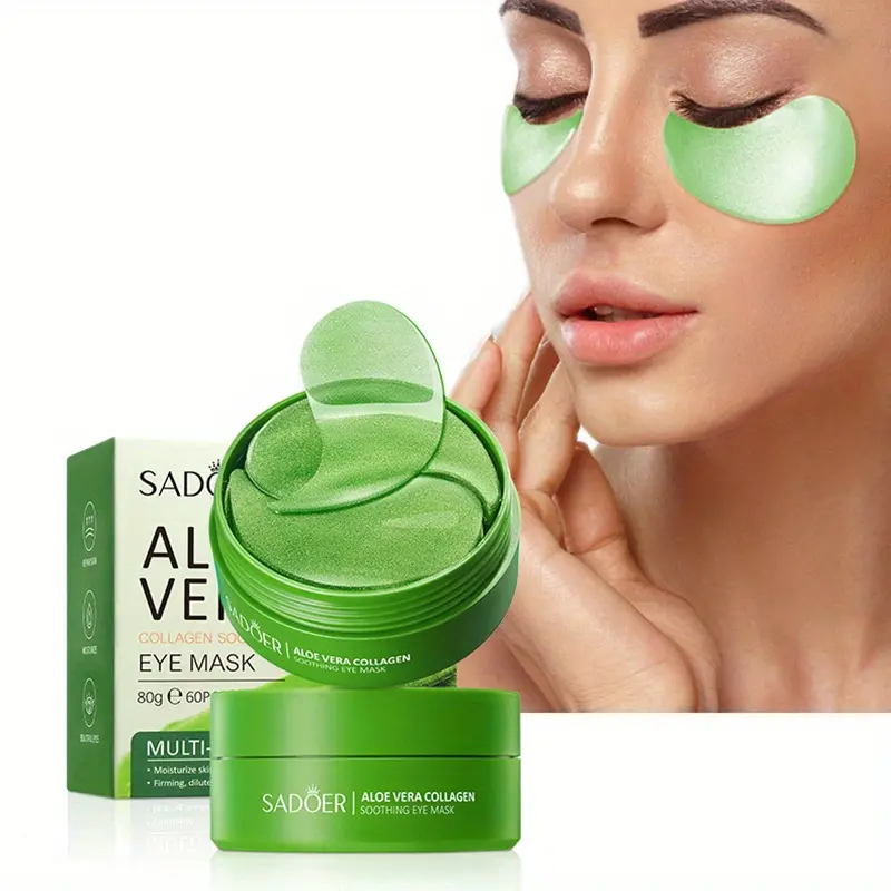 60pcs/Box Aloe Vera Collagen Crystal Eye Mask Moisturizing and Firming Eye Treatment Eye Mask for Firmer and Finer Skin Around the Eyes 0