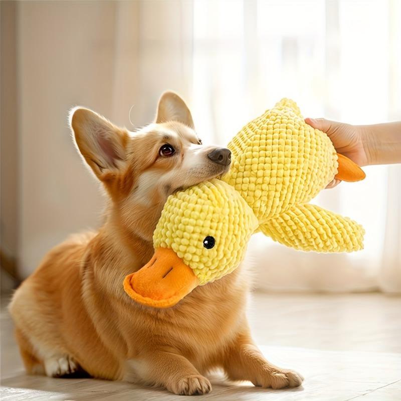 Yellow Plush Duck Emotional Comfort Toy for Dogs - Soft, Quilted Design with Orange Beak & Webbed Feet, Ideal for Medium to Small Breeds, Emotional Support Toy|Quilted Texture|Soft Plush Material, Dog Toys 6