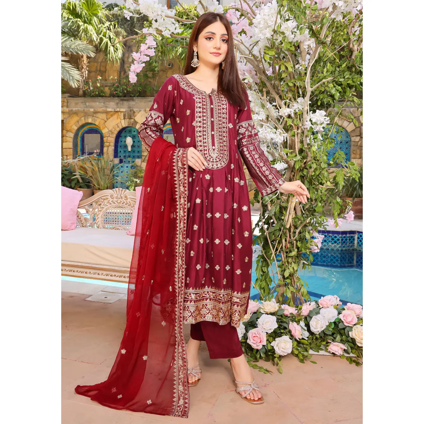 HK258 Zorra - Maroon Readymade Linen Dress