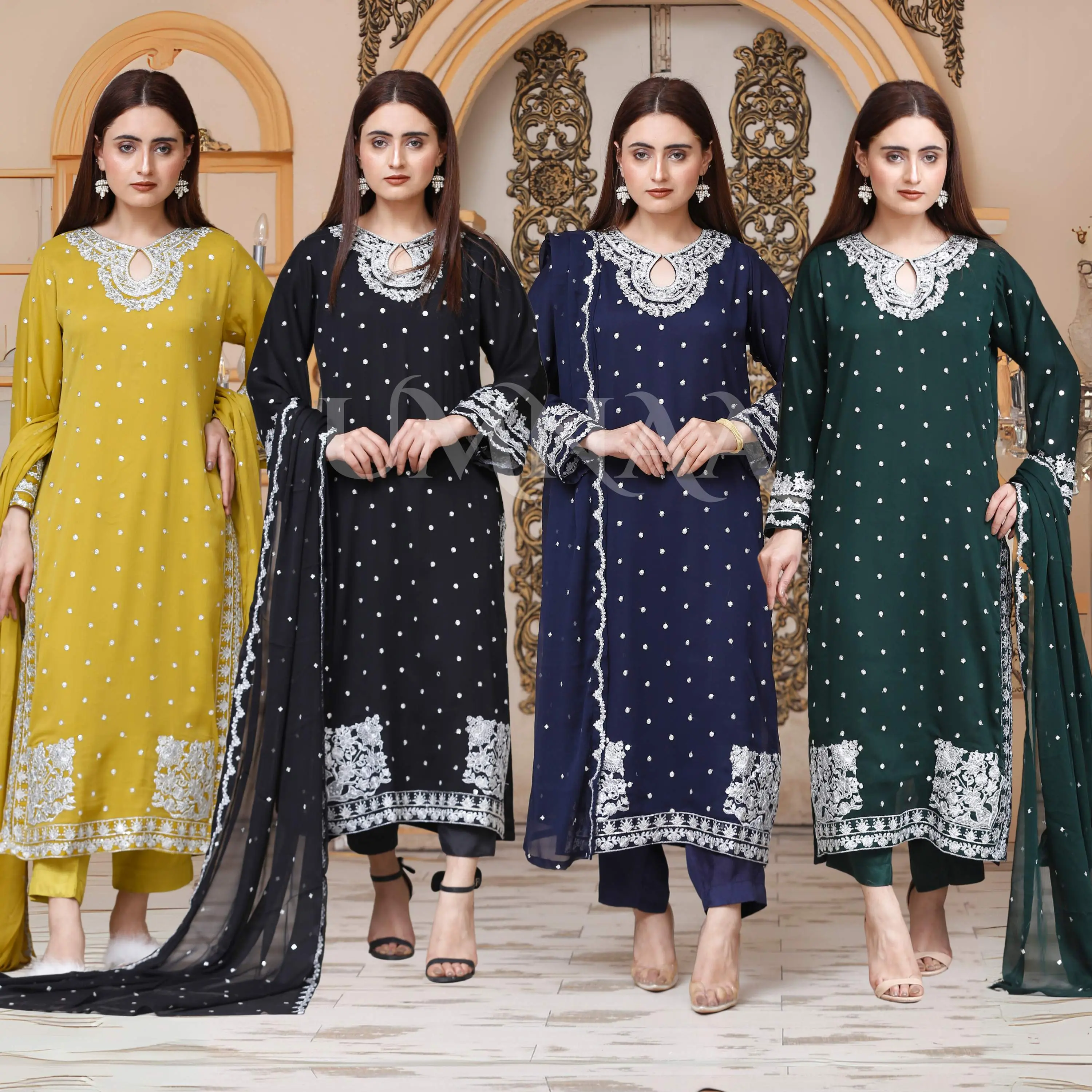 3Pc Luxury Embroidered Chiffon Dress with Chiffon Dupatta 3 Pc |Ready to Wear| Umnaa