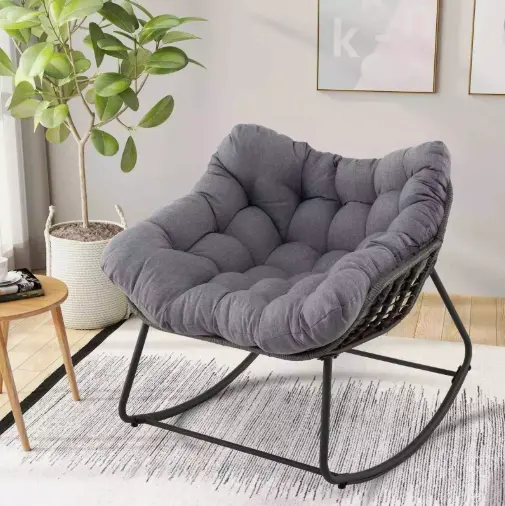 Rocking Egg Chair Oversized Indoor-Outdoor - Comfortable PE Wicker Patio Lounge Chair in Grey 1
