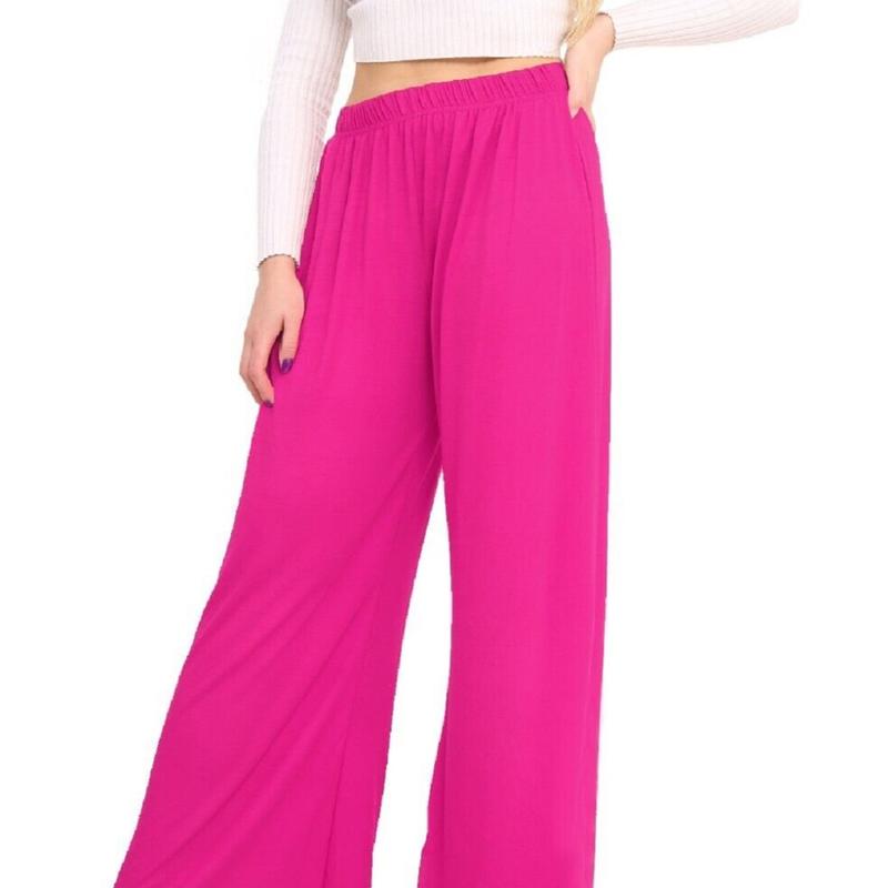 Women's Ladies Plain Wide Leg Flared Palazzo Pants Plus Size Womenswear Bottom Legging Trouser 3
