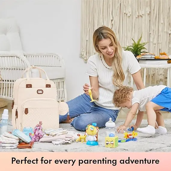 Dikaslon Diaper Backpack: Stylish Baby Bag with Changing Pad, Pacifier Case, and Stroller Straps, Ideal Travel Gear for Mom and Dad,White 6