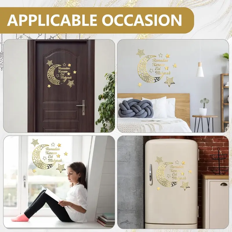 Ramadan Mubarak Decorations for Home Ramadhan Decoration Wall Stickers Eid Decor Moon Star Acrylic Walls Decals for Islamic Muslim Home 3