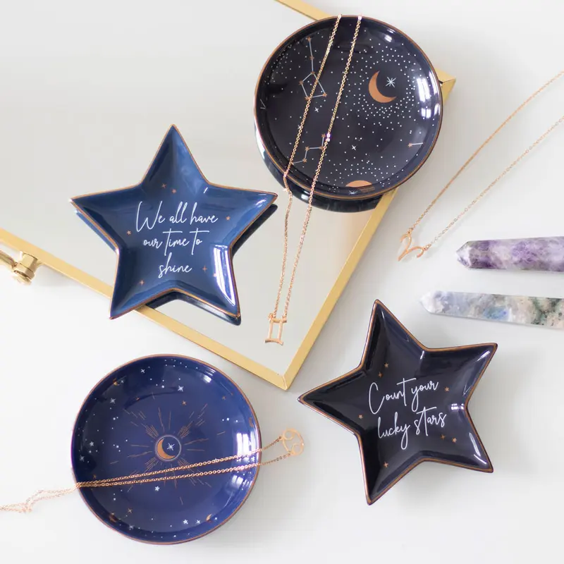 Purple Star Sign Trinket Dish 10.5cm Ceramic Boho Bohemian Hippy Celestial Giftware constellations gift idea for her jewellery storage ring tray 1