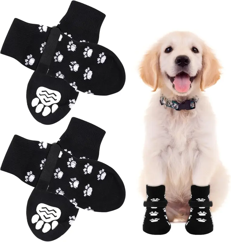 2 Pairs Anti Slip Dog Socks, Paws Stop Licking Dog Grip Socks, Pet Paw Protector, Dog Claw Socks Dog Slippers with Adjustable Strap for Puppy Dog Indoor Outdoor Hardwood Floor Walking (S) 7