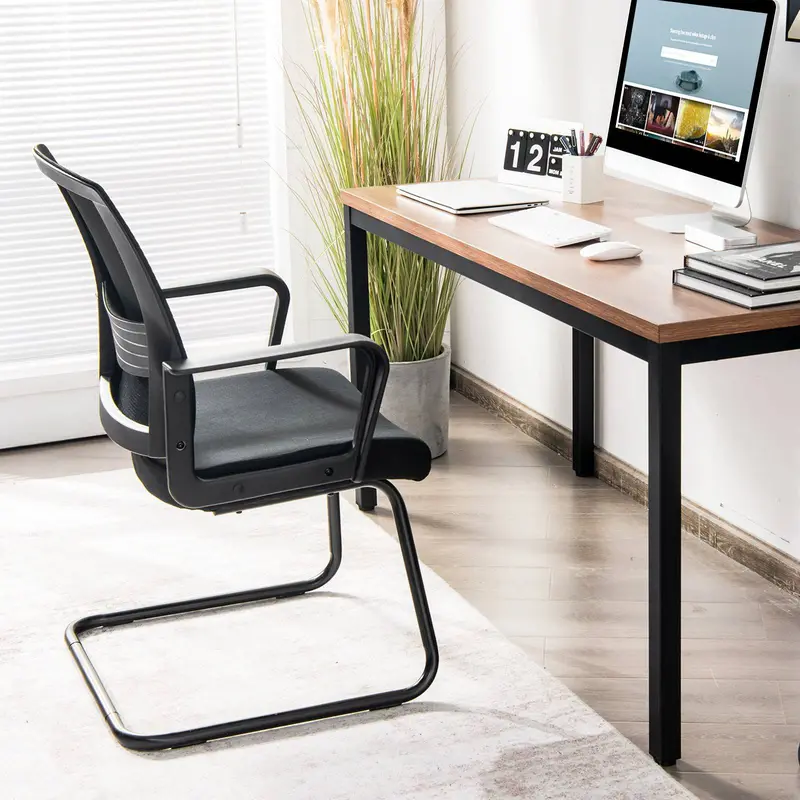 Mid Mesh Back Reception Chair with Adjustable Lumbar Support and Sled Base 1