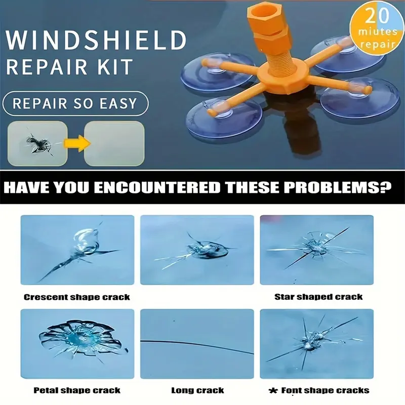 Windshield Repair Kit, Glass Repair Fluid 4pcs Car Glass Repair Kit, Windshield Crack Repair Kit Glass Repair Fluid Quick Fix for Chips, Cracks 6