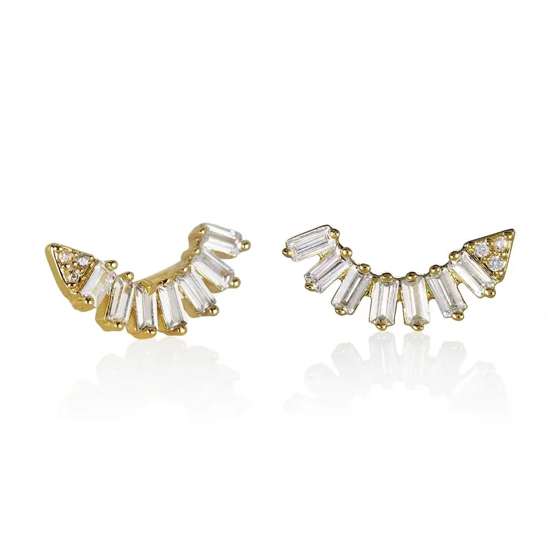 Gold Ear Climber Earrings for Women with Cubic Zirconia Gemstones 0