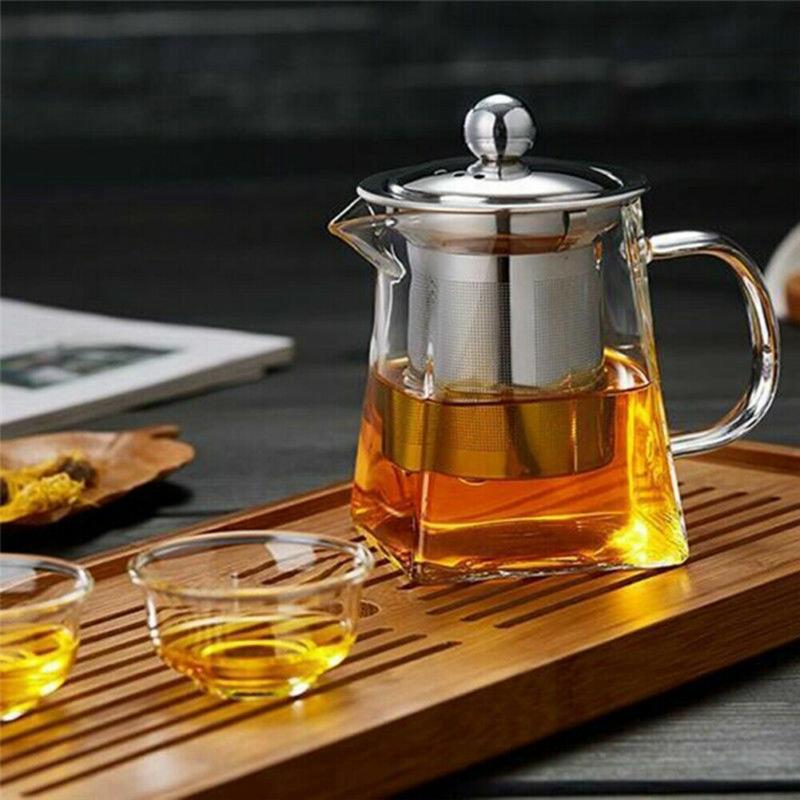 Heat Resistant Clear Glass Teapot Jug With Infuser Coffee Tea Leaf Herbal Pot UK Filter Teacup 2