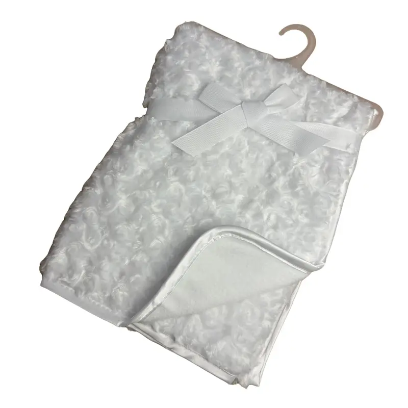 Soft Fleece Baby Wraps – Satin Trim, 76x100cm – Available in Blue, White, Pink, Rose Gold, Grey (100% Polyester) 6