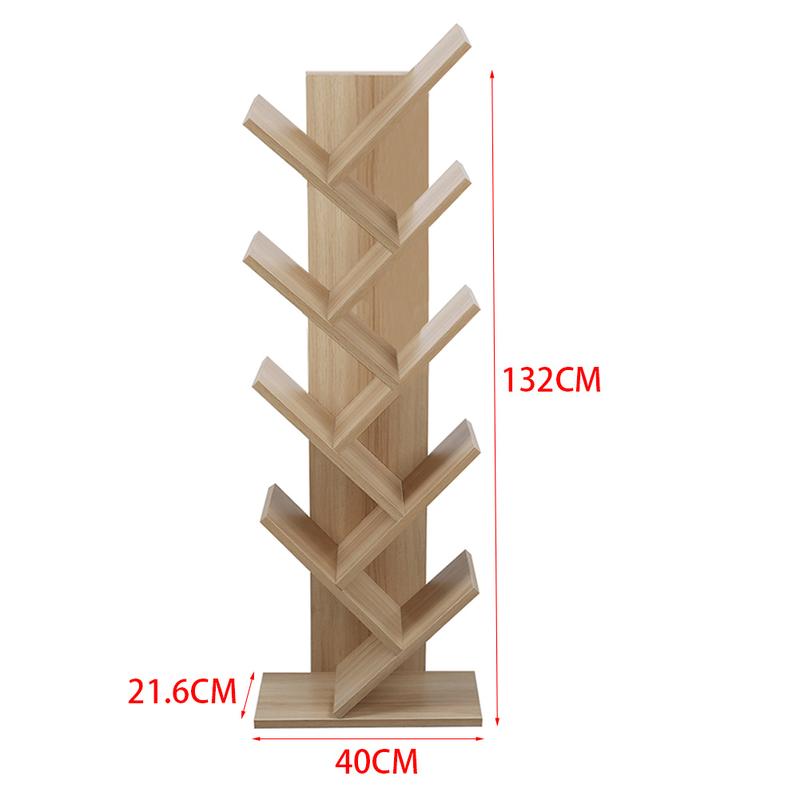Lushhub Rustic 5/9-Shelf Standing Tree Bookshelf Wood Display Rack in White/Black/Brown - Compact and Space-Saving Book Storage 8
