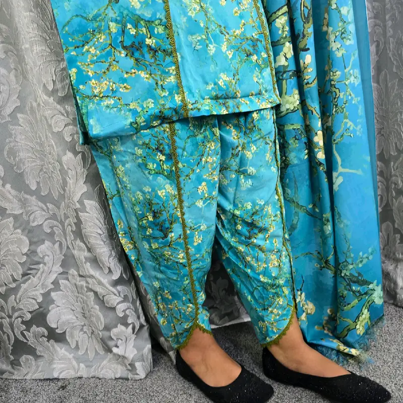 3 PC Marina Suit with Shawl- Kameez and Tulip Shalwar- Traditional Pakistani Suits 4