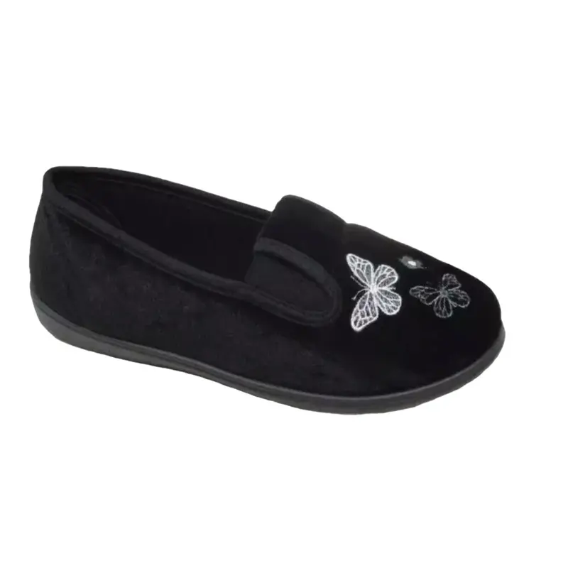 Ladies  Wide Fit Memory Foam  Hard Sole Moccasin Slippers Size Comfort, Cushioned, Lightweight, Memory Foam Women Girl Footwear Walking Shoes Casual Black 4