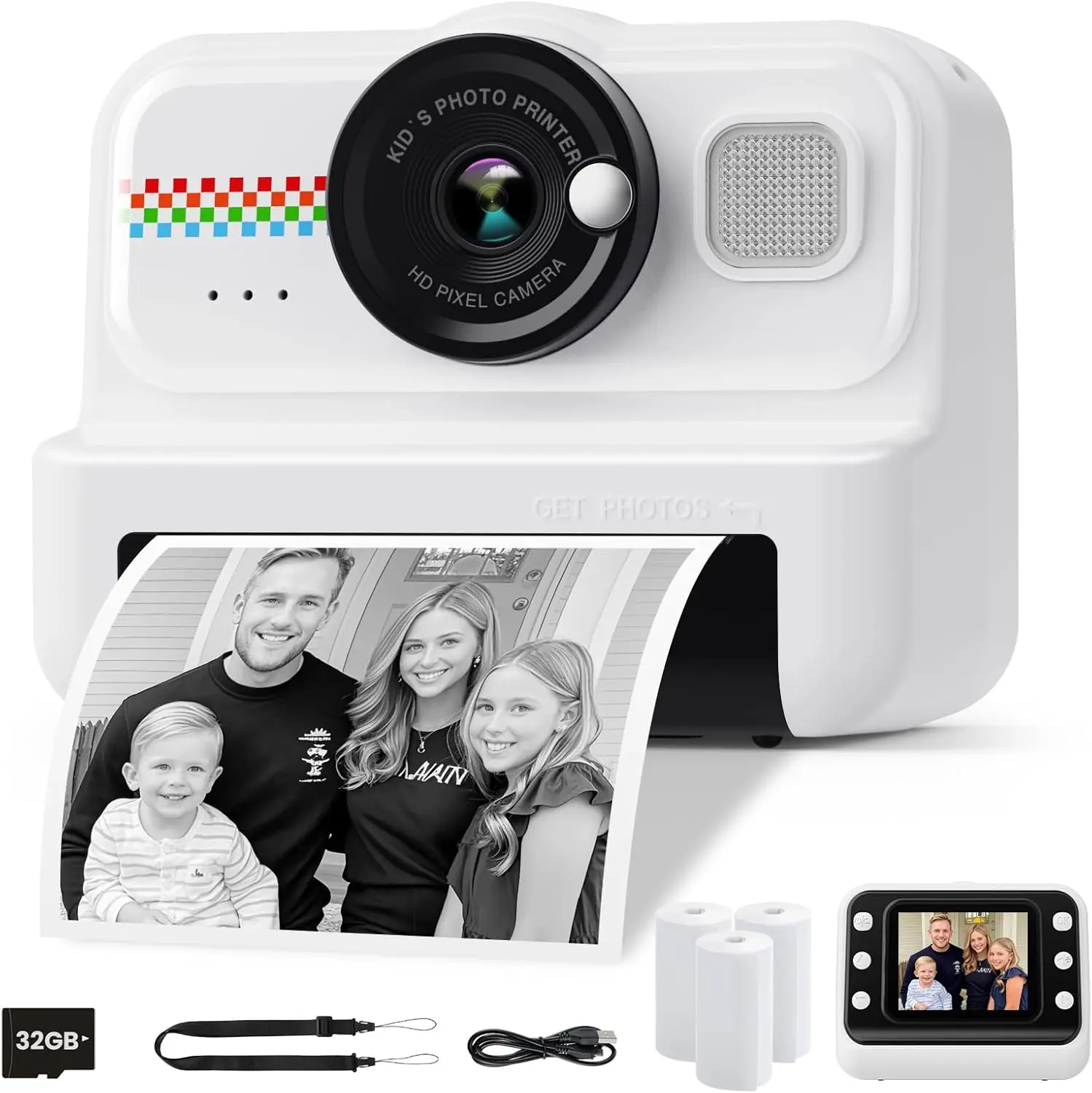 Kids Camera Instant Print, 1080P Instant Print Camera for Kids with 32GB Card & 3 Rolls Print Paper, Selfie Kids Digital Camera, Funny Kids Toys Gifts for Boys & Girls Age 3-12 (Black)