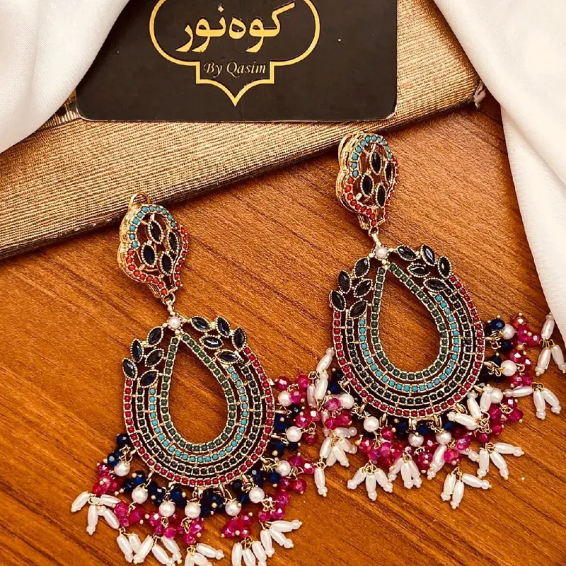 Pakistani Original Gold Plated Noratan Lightweight Big Earrings..... 3