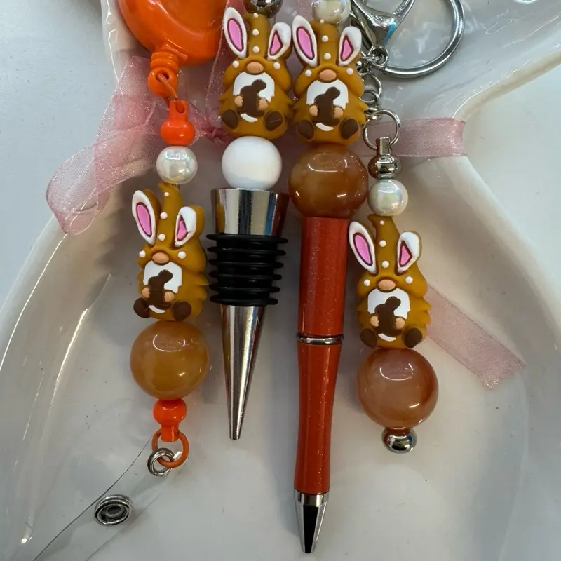 Brown Easter Gonk Pens with Retractable ID Pass, Wine Stopper and Key Ring - Perfect for Easter Decorations