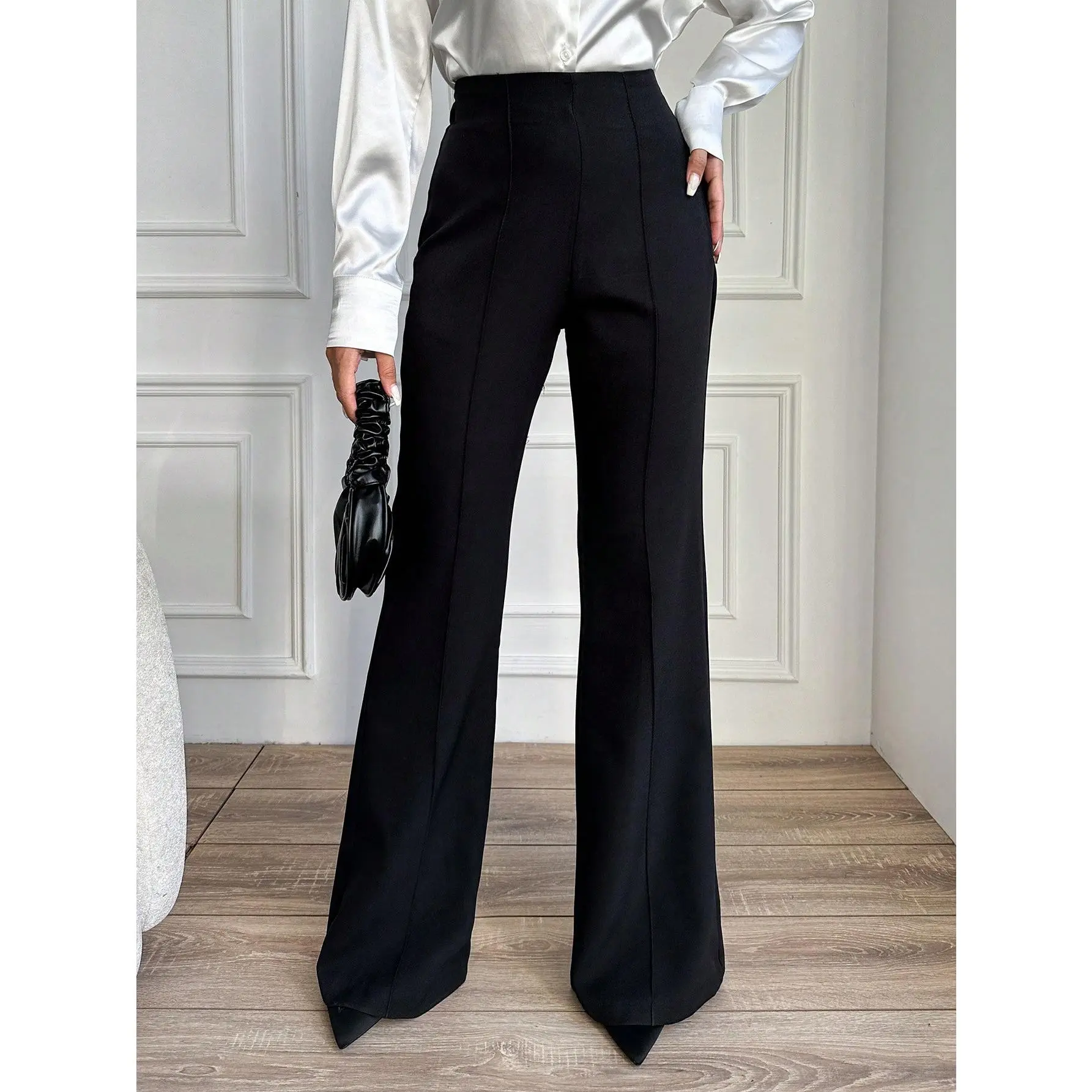 ​ Women's BottomsHigh Waist Solid Color Flared Pants[S20] Fit Womenswear Bottom Leg Comfort Fabric Trouser Spring Basic Minimalist cute  jeans pants womens  workwear parachute busniess elegant  outfit 7  8 linentrousers capri  midsize disco 19  inch alibi