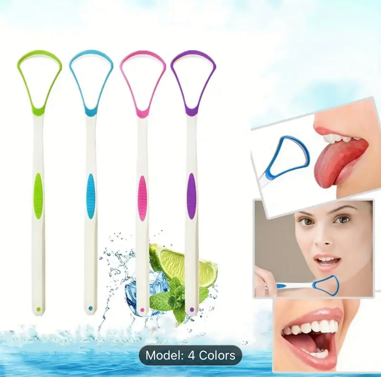 4pcs Tongue Scraper, Tongue Coating Scraper, Fresh Breath Oral Care Hygiene For Adults, Blue, Green, Purple, Pink Durable Cleansing